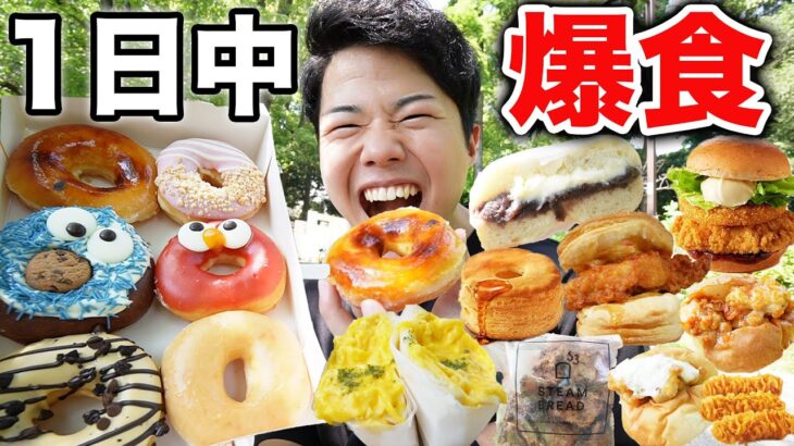 【大食い】1日中食べまくったら食い過ぎた！ドーナツ、あんバター、ケンタッキーを爆食【モッパンチートデイ】